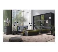Ensemble chambre NOFI - Lit 160x200 cm avec sommier, 2 tiroirs, chevets, armoire et commode - gris graphite