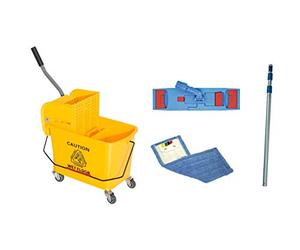 Ensemble Chariot 20L avec Presse à Plat et Ensemble Balai à Plat Microfibre
