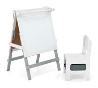 Ensemble chevalet et chaise pour enfants 55 x 48 x 75-94 cm hauteur réglable 3 en 1 design ergonomique en MDF gris 20_0017857