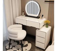 Ensemble coiffeuse de maquillage avec lumière tactile réglable, tabouret rembourré et tiroirs de rangement - Coiffeuse moderne avec miroir pour chambre à coucher, finition blanche