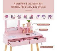 Ensemble coiffeuse et bureau pour enfants avec miroir amovible, rose