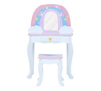 Fantasy Fields par Teamson Kids Coiffeuse Enfant Table De Maquillage Arc-en-Ciel & Licorne avec Miroir, Rangement Intégré Et Tabouret TD-13543F