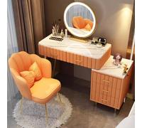 Ensemble coiffeuse lumineuse avec miroir et 5 tiroirs, table de maquillage 3 couleurs avec chaise, coiffeuse élégante pour chambre à coucher avec pieds en métal pour salon et chambre à coucher