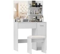 Ensemble coiffeuse miroir avec tabouret - porte, tiroir, 4 étagères, niche - blanc Blanc G