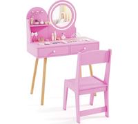 Ensemble coiffeuse pour enfants avec miroir lumineux, thème princesse rose