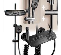 Ensemble Colonne Douche Thermostatique AffichageLed,Pluie,Jets,Douchette,Becde Baignoir,Piano,HauteurAjustable,Multifonctionnel noir