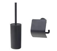 Ensemble combiné Tiger Urban:Porte-Rouleau de Papier Toilette avec Couvercle et Brosse de Toilette autoportante, avec Anneaux décoratifs interchangeables, Noir