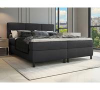 Ensemble complet boxspring tête de lit capitonnée + sommiers + matelas + surmatelas - 2 x 80 x 200 cm - Tissu - Anthracite - LODI de PALACIO