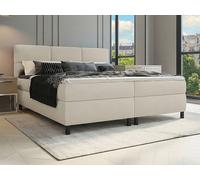 Ensemble complet boxspring tête de lit capitonnée + sommiers + matelas + surmatelas - 2 x 80 x 200 cm - Tissu - Beige - LODI de PALACIO