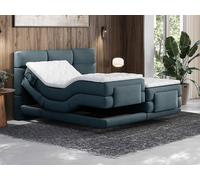 Vente-unique - Ensemble Complet boxspring tête de lit capitonnée + sommiers Relaxation électrique + Matelas + surmatelas - 2 x 90 x 200 cm - Tissu - Bleu - LODI de Palacio