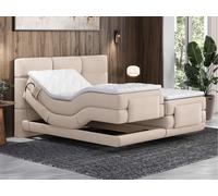 Palacio - Ensemble lit à sommier tapissier avec tête de lit avec capitons + sommiers de Relaxation électriques + Matelas + surmatelas - 2 x 80 x 200 cm - Beige - LODI de