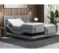Ensemble complet boxspring tête de lit capitonnée + sommiers relaxation électrique + matelas + surmatelas - 2 x 80 x 200 cm - Tissu - Gris clair - LODI de PALACIO