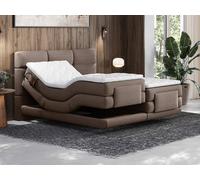Ensemble complet boxspring tête de lit capitonnée + sommiers relaxation électrique + matelas + surmatelas - 2 x 90 x 200 cm - Tissu - Marron - LODI de PALACIO