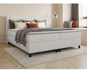 Ensemble complet boxspring tête de lit coutures verticales + sommier + matelas + surmatelas - 2 x 80 x 200 cm - Velours - Gris clair - DONISI de PALACIO