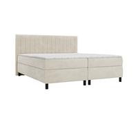 Ensemble complet boxspring tête de lit coutures verticales + sommier + matelas + surmatelas - 2 x 90 x 200 cm - Velours - Beige - DONISI de PALACIO