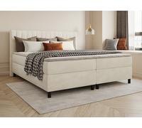 Ensemble complet boxspring tête de lit coutures verticales + sommier + matelas + surmatelas - 2 x 90 x 200 cm - Velours - Beige - DONISI de PALACIO