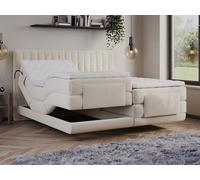 Ensemble complet boxspring tête de lit coutures verticales + sommiers relaxation électrique + matelas + surmatelas - 2 x 80 x 200 cm - Velours - Beige - DONISI de PALACIO