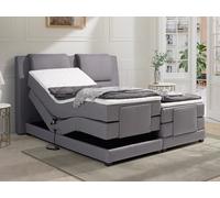 Ensemble complet boxspring tête de lit + sommiers relaxation électrique + matelas + surmatelas - 2 x 80 x 200 cm - Tissu - Gris clair - CASTEL II de PALACIO