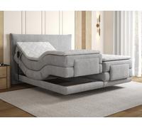Ensemble complet boxspring tête de lit + sommiers relaxation électrique + matelas + surmatelas - 2 x 80 x 200 cm - Tissu - Gris clair - ZANORO de PALACIO