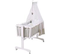 roba Berceau Complet "Heartbreaker" 40x90 cm - avec Fonction Basculante et Fixe - Équipement Textile Inclus - Bois Laqué Blanc - Motif Ours