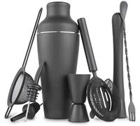 Ensemble complet de cocktails en acier inoxydable Unyqoos® : shaker de 700 ml, pilon, cuillère à mélanger avec fourchette, passoire à glace et passoire fin, verre à mélanger et verseur, idéal pour la
