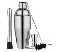Ensemble complet de cocktails Unyqoos® en acier inoxydable de haute qualité : shaker de 750 ml, doseur double, 2 verseurs, cuillère à cocktail et pilon robuste, idéal pour la maison et les fêtes