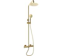 Ensemble complet de douche à effet pluie - Montage mural, thermostat - Pommeau pivotant à 360° et douchette à main - Acier inoxydable 304/laiton - Cartouche céramique - Réglable en hauteur de 70 à 110