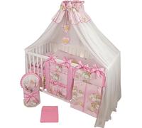 Ensemble complet de lit bébé et de linge de lit, comprenant 16 pièces, réglable en hauteur, idéal pour les nouveau-nés, les bébés et les jeunes enfants. Fabriqué en bois massif, disponible dans des co