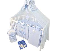 Ensemble complet de lit bébé et de linge de lit "Happy Leo" comprenant : lit bébé 16 pièces, matelas réglable en hauteur pour nouveau-nés, bébés et jeunes enfants, fabriqué en bois massif (motif ours
