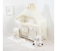 Ensemble complet de lit d'enfant et de literie HAPPY de 19 pièces avec protection antichute intégrée et hauteur réglable pour les nouveau-nés et les enfants en bas âge (beige clair)