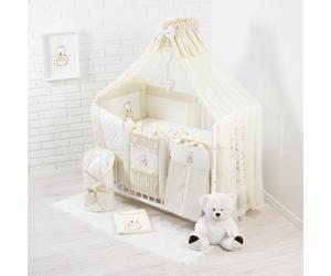 Ensemble complet de lit d'enfant et de literie HAPPY de 19 pièces avec protection antichute intégrée et hauteur réglable pour les nouveau-nés et les enfants en bas âge (beige clair)