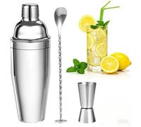 Ensemble complet de shaker à cocktails Unyqoos® – Acier inoxydable, 750 ml, shaker de type Boston avec doseur et cuillère à mélanger, idéal pour la maison, les fêtes et les bars