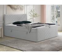 Ensemble complet literie déco tête de lit + sommiers coffre + matelas + surmatelas - 160 x 200 cm - Velours - Gris clair - MAKANA de YSMÉE