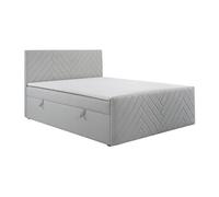 Ensemble complet literie déco tête de lit + sommiers coffre + matelas + surmatelas - 160 x 200 cm - Velours - Gris clair - MAKANA de YSMEE