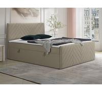 Ensemble complet literie déco tête de lit + sommiers coffre + matelas + surmatelas - 160 x 200 cm - Velours - Taupe - MAKANA de