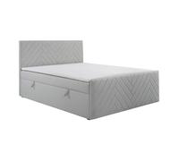 Ensemble complet literie déco tête de lit + sommiers coffre + matelas + surmatelas - 180 x 200 cm - Velours - Gris clair - MAKANA de