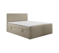 Ensemble complet literie déco tête de lit + sommiers coffre + matelas + surmatelas - 180 x 200 cm - Velours - Taupe - MAKANA de YSMEE