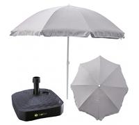 Ensemble complet parasol + pied de parasol pour le jardin Matériaux : polyester/acier/polypropylène Couleur : gris Grand format : D 240 cm, H 230 cm Pied de forme carrée Couleur : anthracite Modèle to