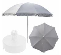 Ensemble complet parasol + pied de parasol pour le jardin Matériaux : polyester/acier/polypropylène Couleur : gris Grand format : D 240 cm, H 230 cm Pied : blanc, D 40 cm Touristique, léger, avec fonc