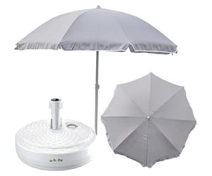 Ensemble complet parasol + pied de parasol pour le jardin Matériaux : polyester/acier/polypropylène Couleur : gris Grand format : D 240 cm, H 230 cm Pied rond Couleur : blanc, modèle touristique léger