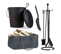 ensemble complet pour cheminée 8 pièces seau à cendres pelle sac à bois accessoires acier feutre noir/anthracite