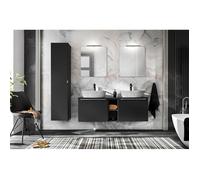 Ensemble complet Salle de Bain - Sous-vasque 180cm + 2 Vasques + Miroirs LED + Colonne - Noir et chrome argent - Rosario Black
