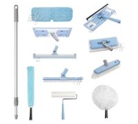 Ensemble complet SINI System – Système à clic – Coffret 10 en 1 – Tige télescopique, accessoires pour le nettoyage des sols, des salles de bains, des fenêtres et pour l'élimination de la poussière, po