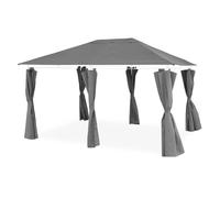 Ensemble complet toile de toit et rideaux gris pour tonnelle 3x4m Divio - toile de rechange pergola. toile de remplacement