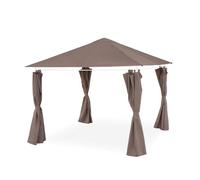 Ensemble complet toile de toit et rideaux taupe pour tonnelle 3x3 m Elusa - toile de rechange pergola. toile de remplacement