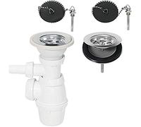 Ensemble complet vidage d'évier 2 bacs D60 avec siphon évier,bonde à bouchon et prise machine à laver,chromé,Blanc