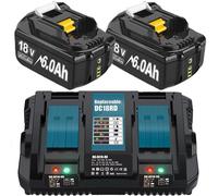 Ensemble comprenant 2 batteries (18 V, 6 Ah) et un chargeur double, compatible avec les batteries Makita LXT