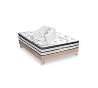 Ensemble Concorde 180x200 cm + sommier bois + accessoires - Ressorts + mémoire - Ep. 26 cm