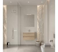 Ensemble CONSTRUCTA - Meuble 2 TIROIRS 60cm CHENE FUTURA + Plan céramique 60 cm + Miroir 60x80 cm + Spot led - BANHOAZIS - CONJ7867