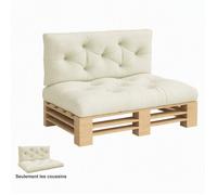 Ensemble Coussins Palette Extérieur 2 Pcs Assise 120x80 + Dossier 120x40 cm Design Capitonné Mousse Épaisse 12cm Crème